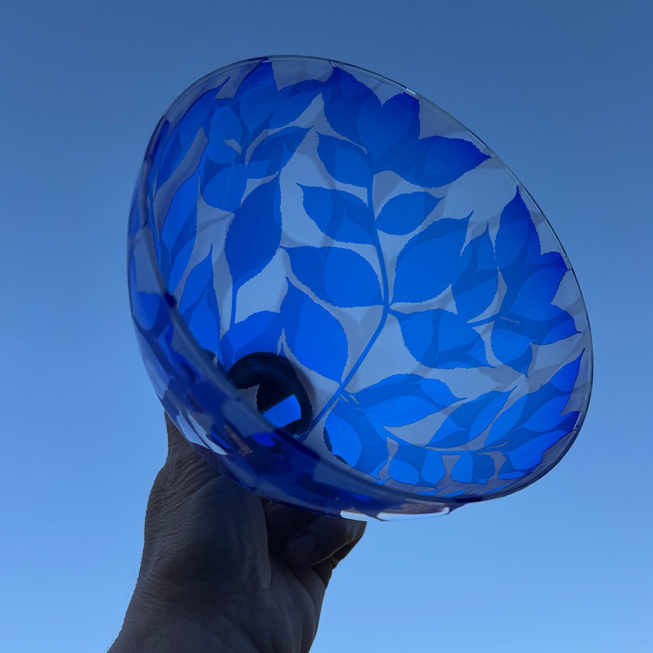 Dancing Leaves - Cobalt Blue with Clear Glass Rim