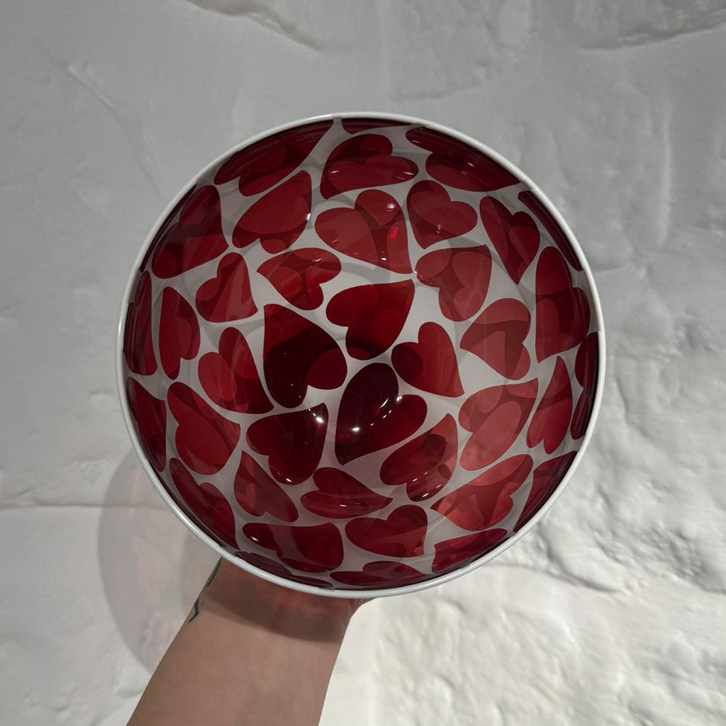 Heart Bowl - Transparent Ruby, White Lip Wrap