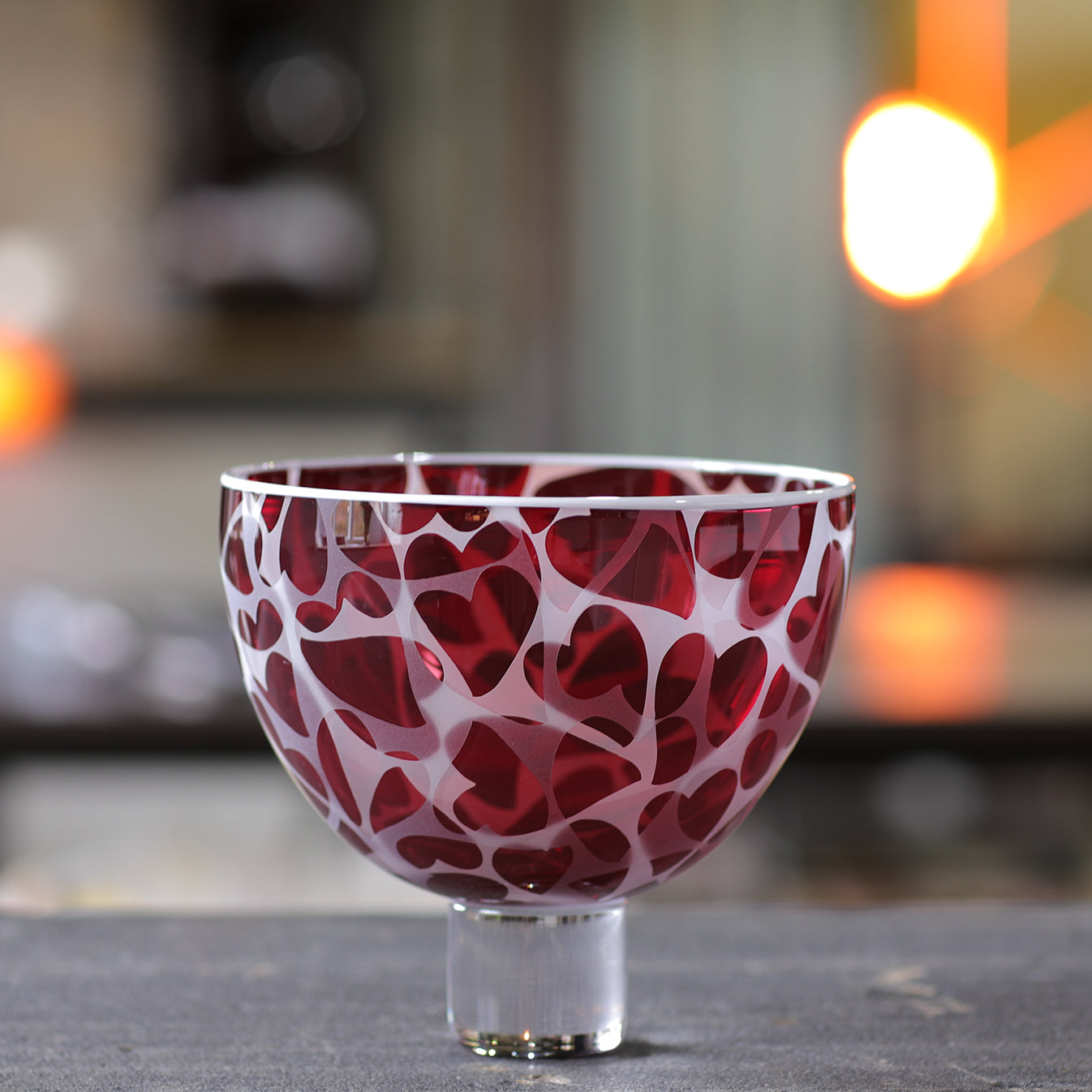 Heart Bowl -  Transparent Ruby, White Lip Wrap
