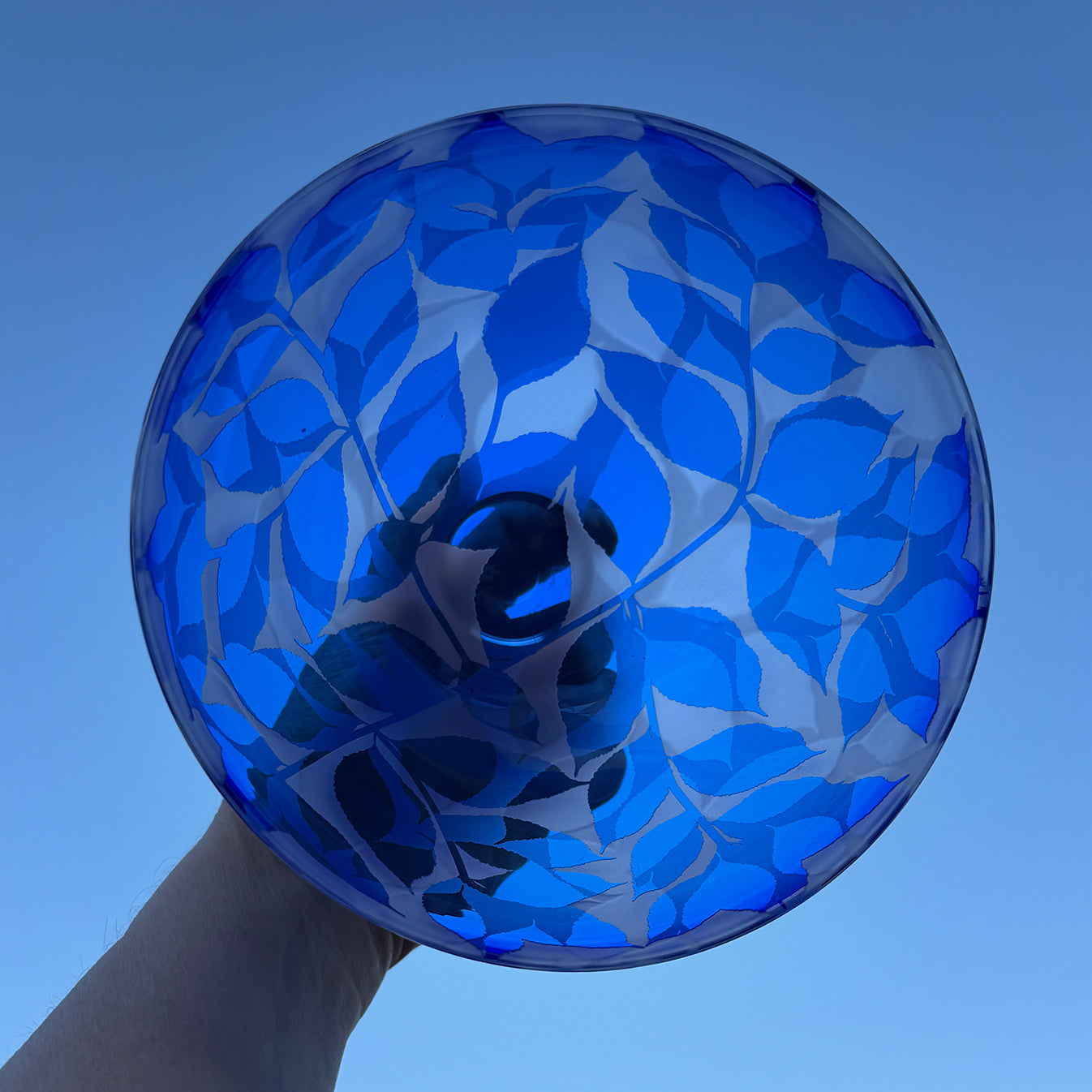 Dancing Leaves - Cobalt Blue with Clear Glass Rim