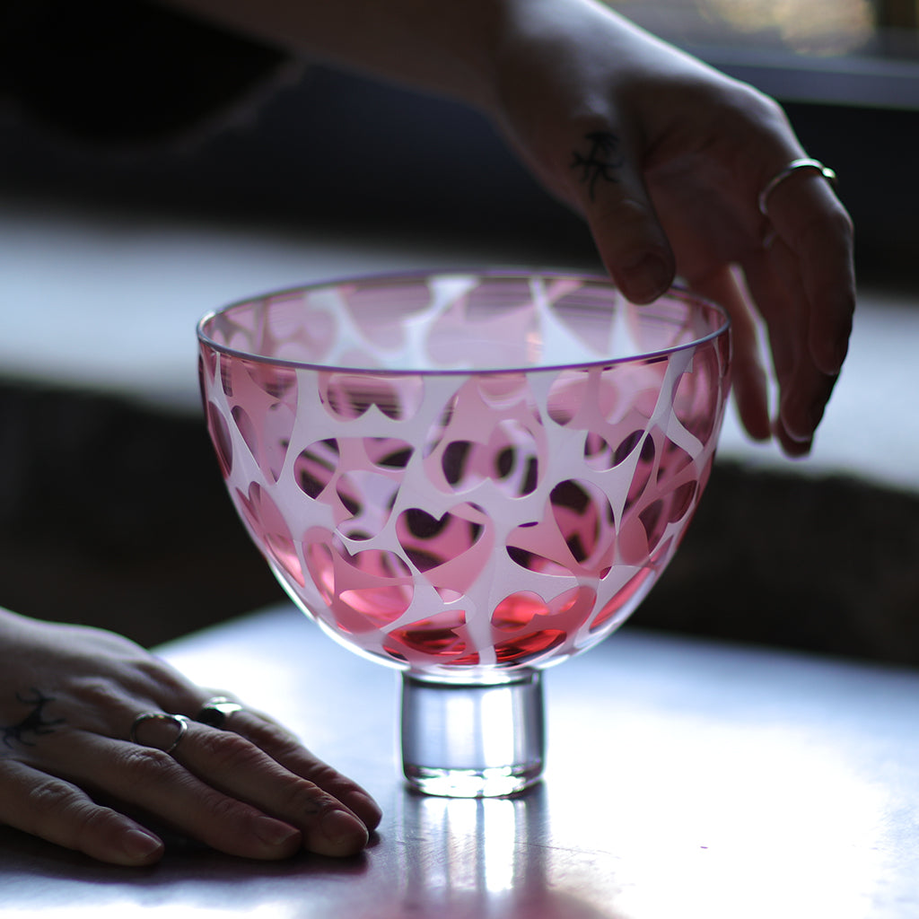 Heart Bowl - Transparent Pink, White Lip Wrap