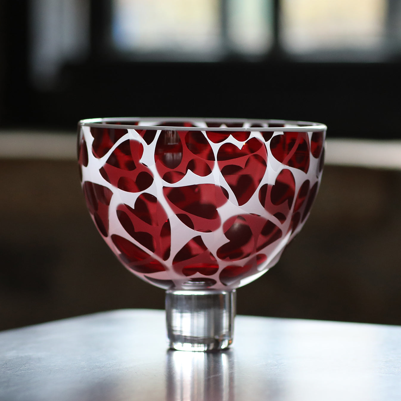 Heart Bowl -  Transparent Ruby, White Lip Wrap