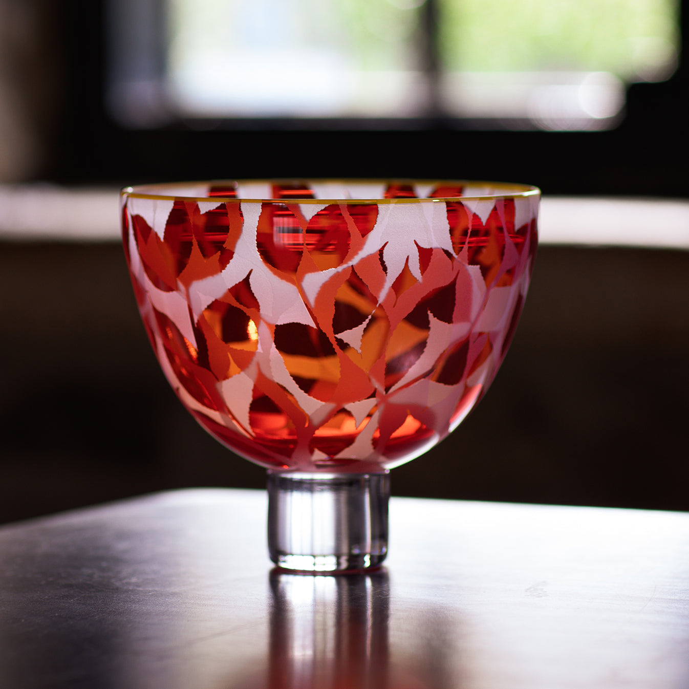 Dancing Leaves - Cherry Red with Yellow Rim